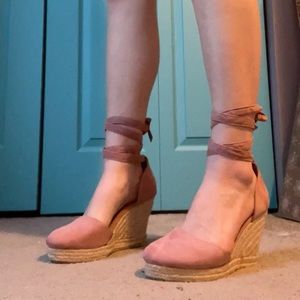 pink lace up wedges